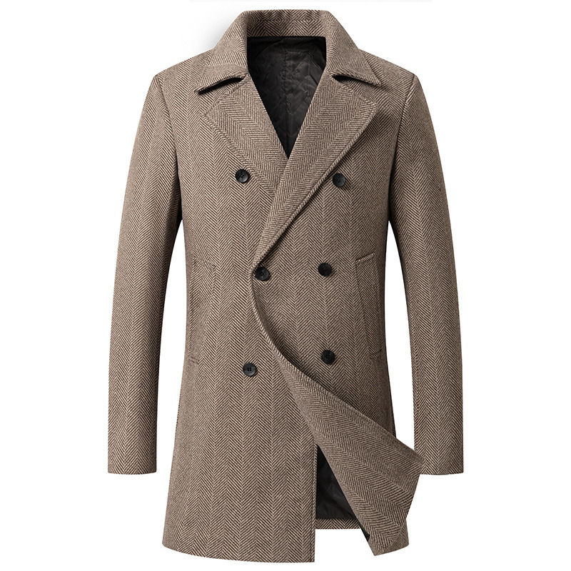 Miniatura: Men's Mid Length Wool Coat Check Double Breasted Wool Jacket