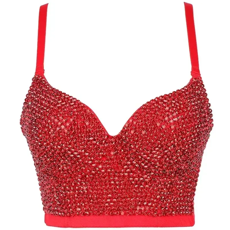 Thumbnail: Punk Corset Rhinestone Diamond Tank Top Women Bra Stage Party Camis Sequin Shirt
