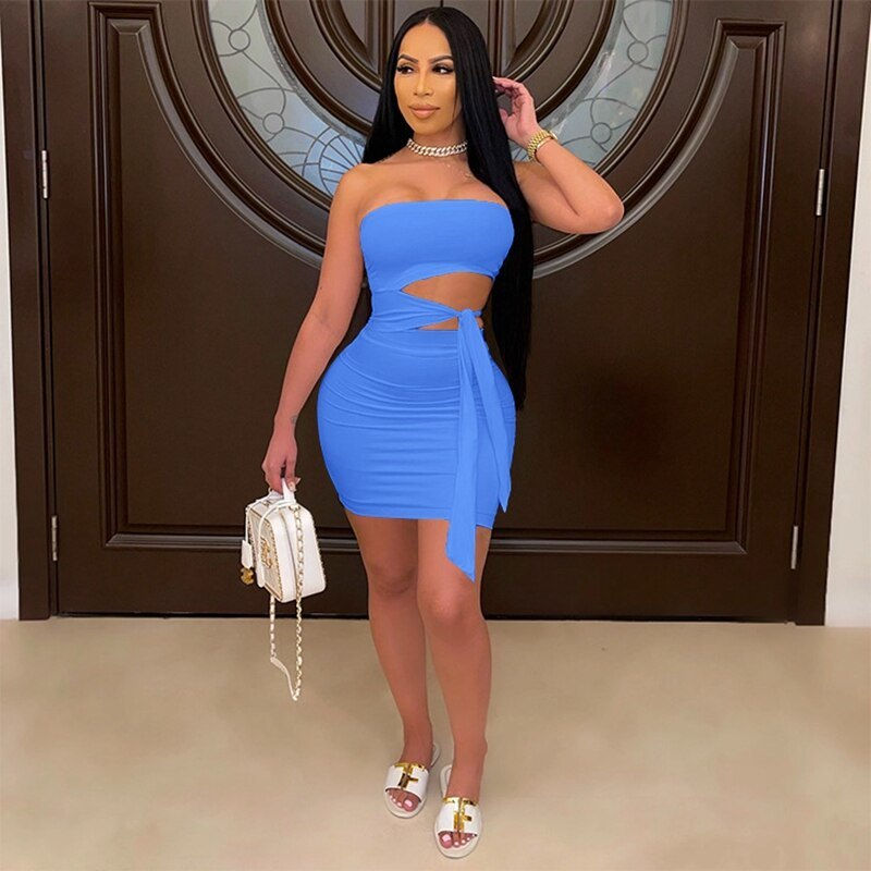 Thumbnail: Sexy White Summer Party Dress Women Stretchy Ruched Tie Up Mini Bodycon Beach 20