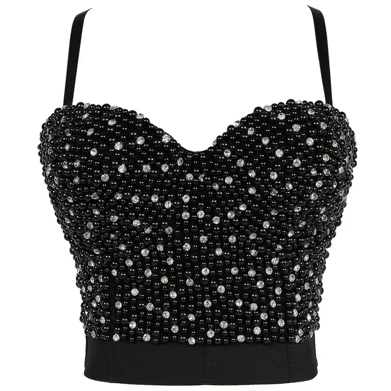 Thumbnail: Punk Corset Rhinestone Diamond Tank Top Women Bra Stage Party Camis Sequin Shirt