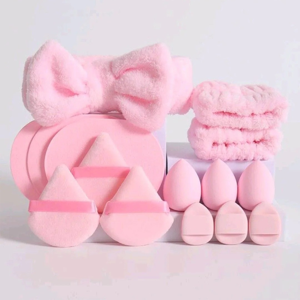 14 Piece Set Of Makeup High Elasticity Headband Wristband Reusable Triangle Puff