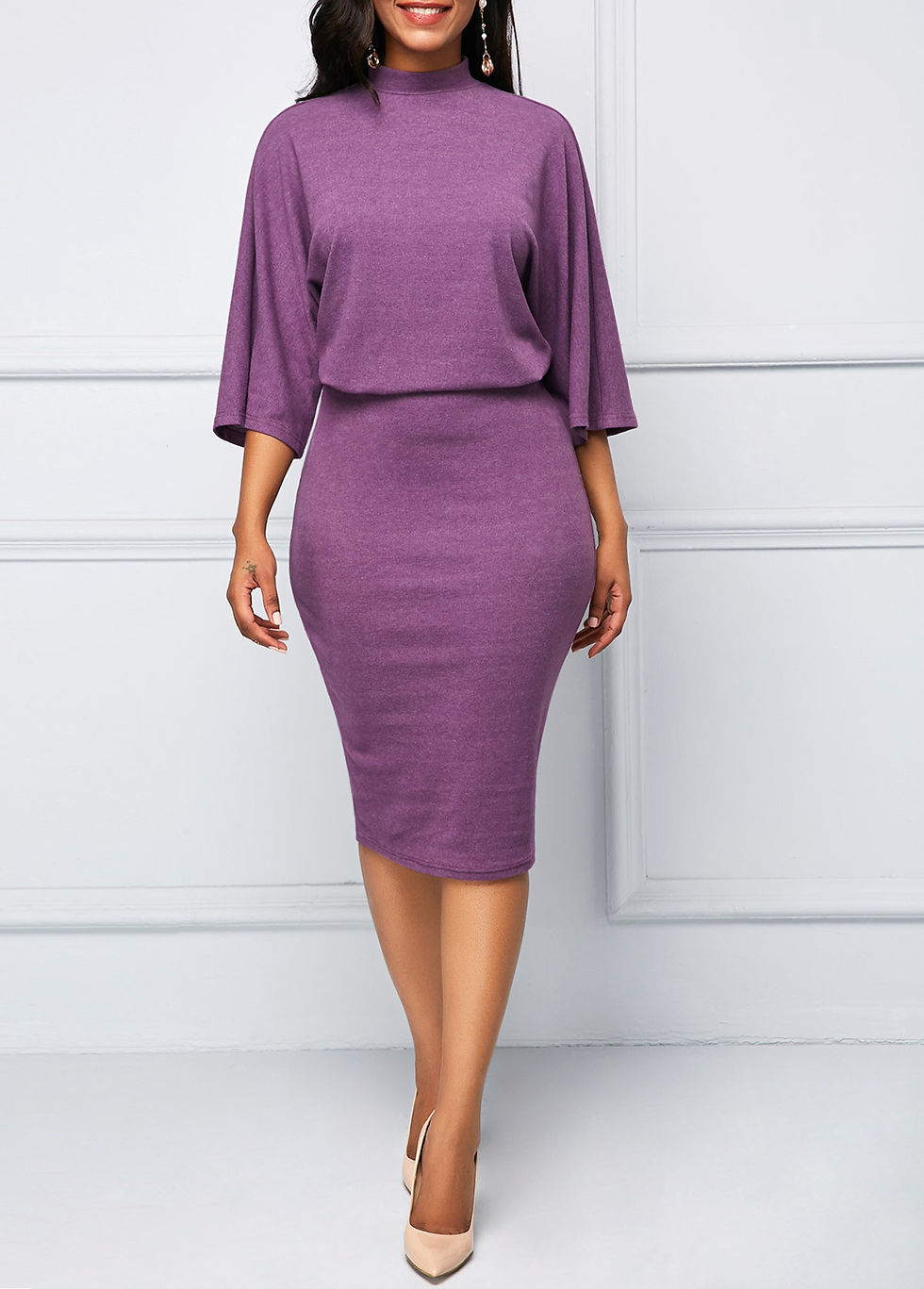 Thumbnail: spring and summer new fashion women's round neck seven-point sleeves hip skirt