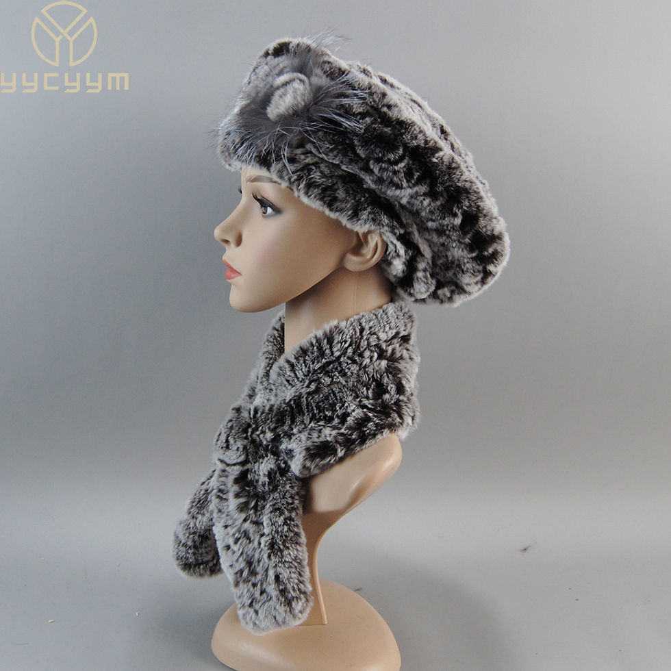 Miniatura: 2024 New Winter Rex Rabbit Fur Hats Scarves Women Fashion 100% Genuine Knit Fur 