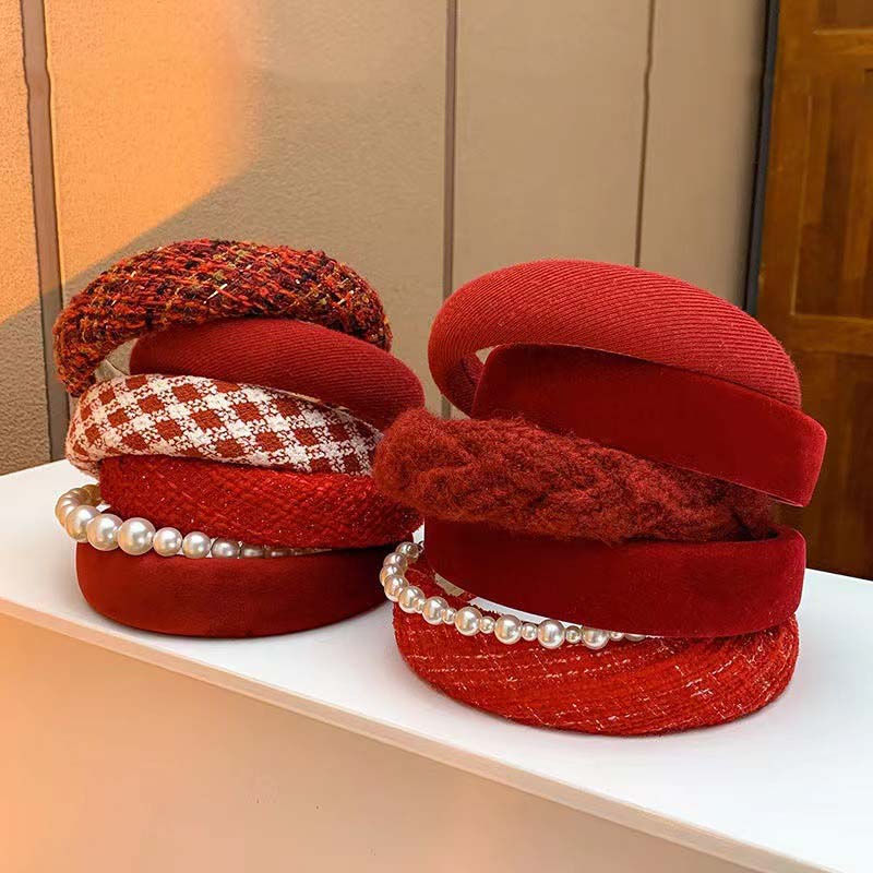 New Vintage Red Womens Headband Woolen Velvet Hair Band Headwear Girl Side Spong