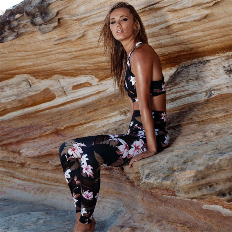 Miniature : European and American women's new sports vest yoga pants set running bra bottomi