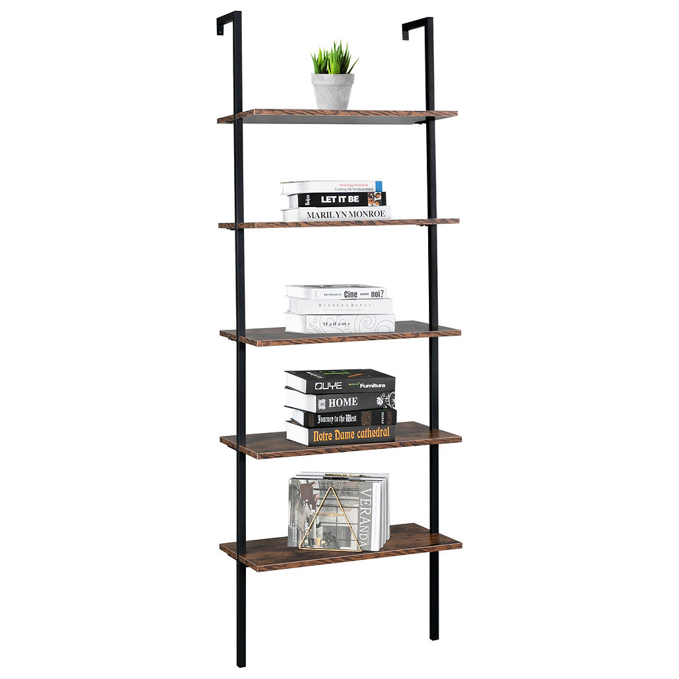 Miniatura: Industrial Wall Mounted Bookcase 5-Tier Open Ladder Shelf Bookshelf with Metal F