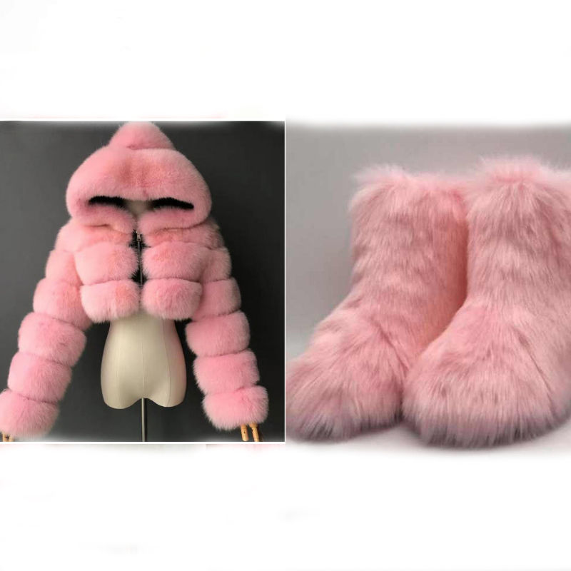 Winter Fashion Designer Lady Girls Sets Furry Women Shoes Fluffy Ankle Snow Wome