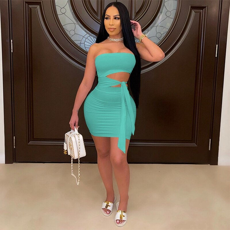 Thumbnail: Sexy White Summer Party Dress Women Stretchy Ruched Tie Up Mini Bodycon Beach 20