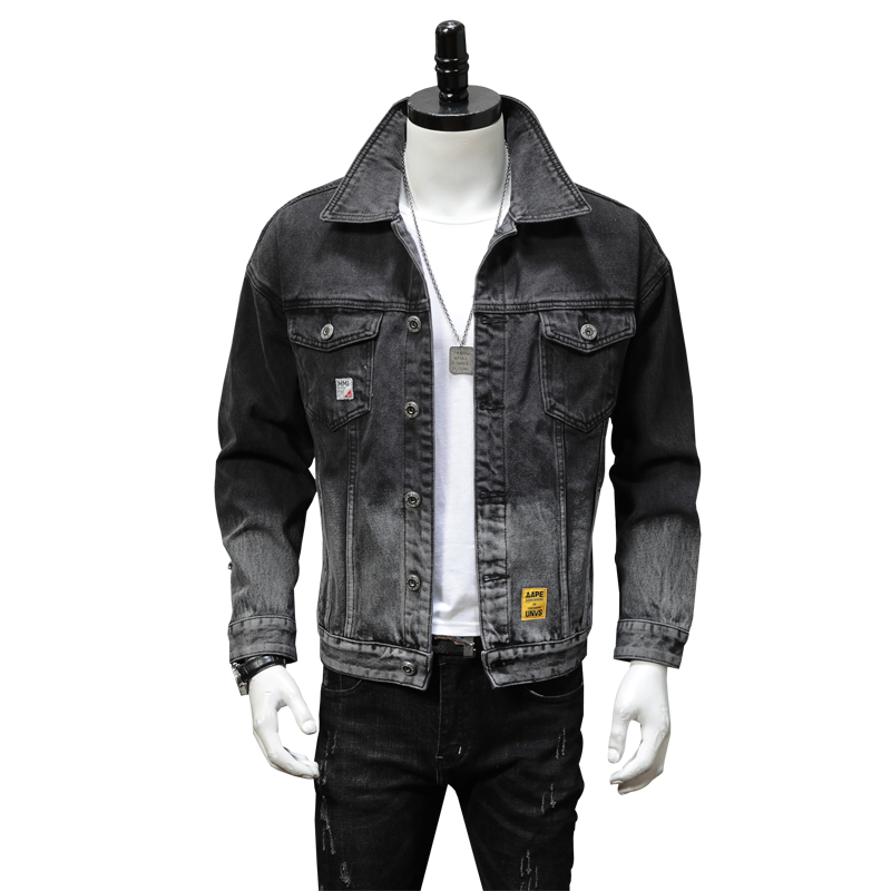Miniatura: Autumn Mens Denim Jacket Men Trendy Casual Windbreaker Male Bomber Black Gray Co