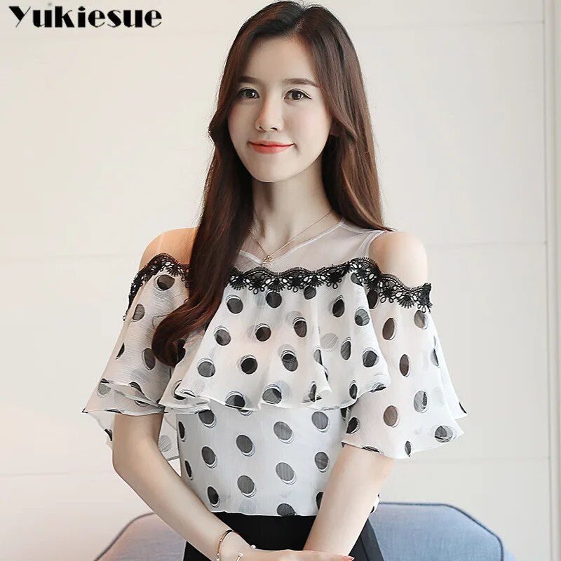 Thumbnail: fashion women blouses summer off shoulder short sleeve women top 