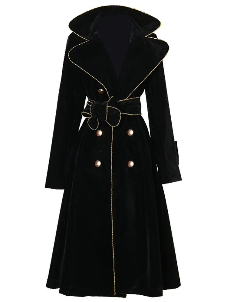 Miniature : Lautaro Spring Autumn Long Black Velvet Trench Coat for Women 