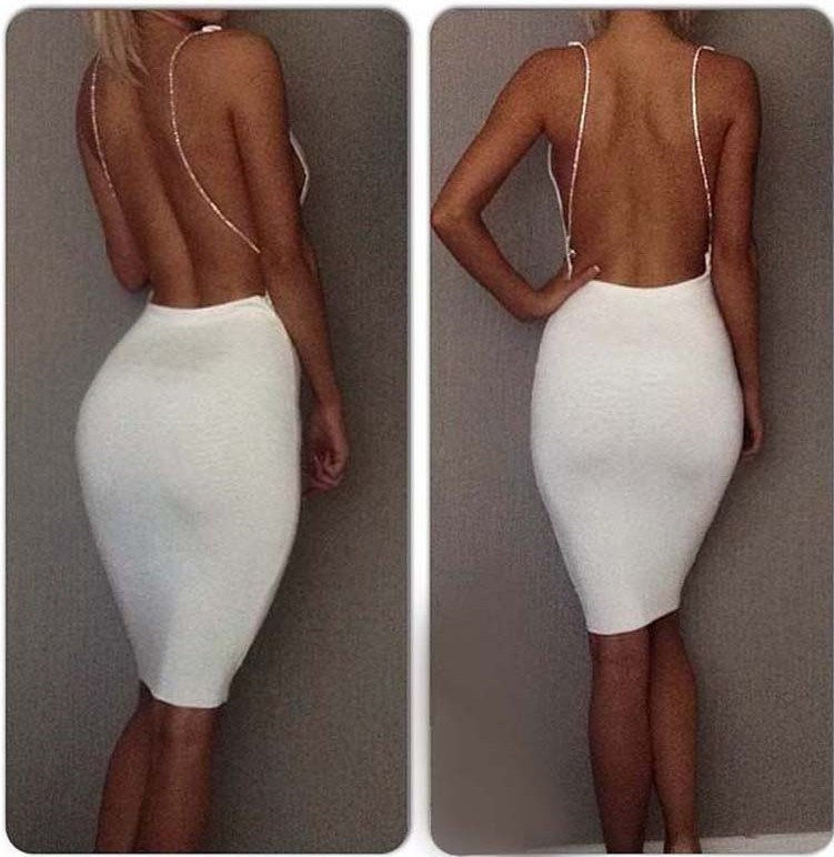 Thumbnail: Sexy backless deep v neck night club dress summer women bodycon party bandage su