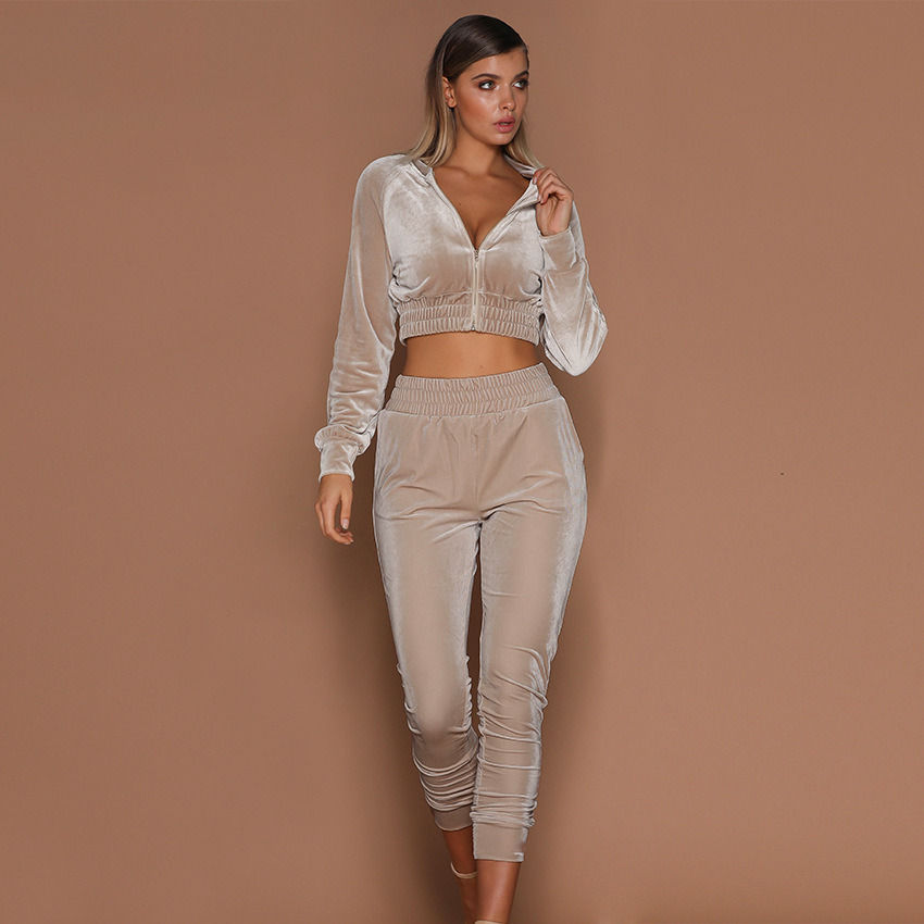 Thumbnail: Spring Autumn Winter Linter 2 Piece Set Women Trousers Long Sleeves Solid Zipper
