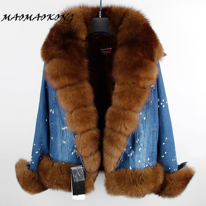 Thumbnail: Real fur women short parka coat winter jacket real fox fur thick warm fur parka