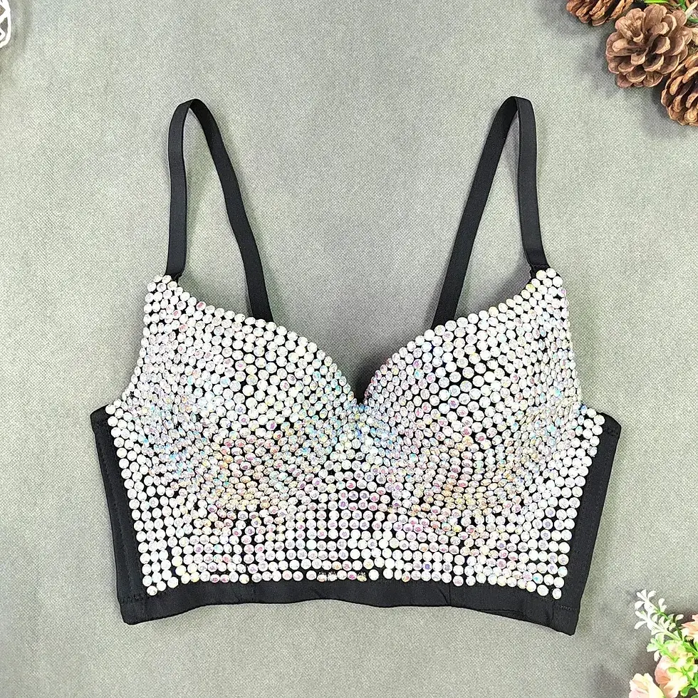 Thumbnail: Punk Corset Rhinestone Diamond Tank Top Women Bra Stage Party Camis Sequin Shirt