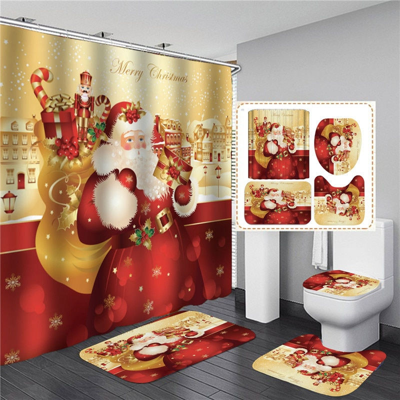 Miniatura: Red Santa Claus 3D Printed Christmas Shower Curtain set