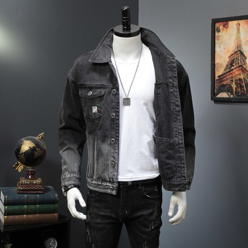 Thumbnail: Autumn Mens Denim Jacket Men Trendy Casual Windbreaker Male Bomber Black Gray Co