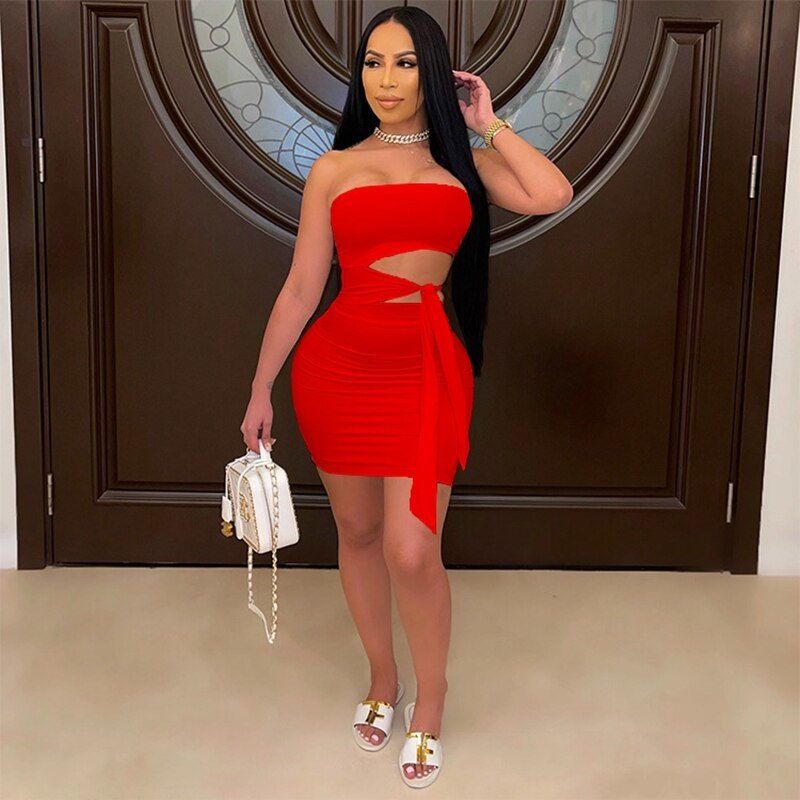 Thumbnail: Sexy White Summer Party Dress Women Stretchy Ruched Tie Up Mini Bodycon Beach 20