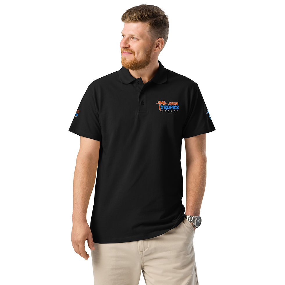 Thumbnail: Tropics grey or black Premium pique polo shirt