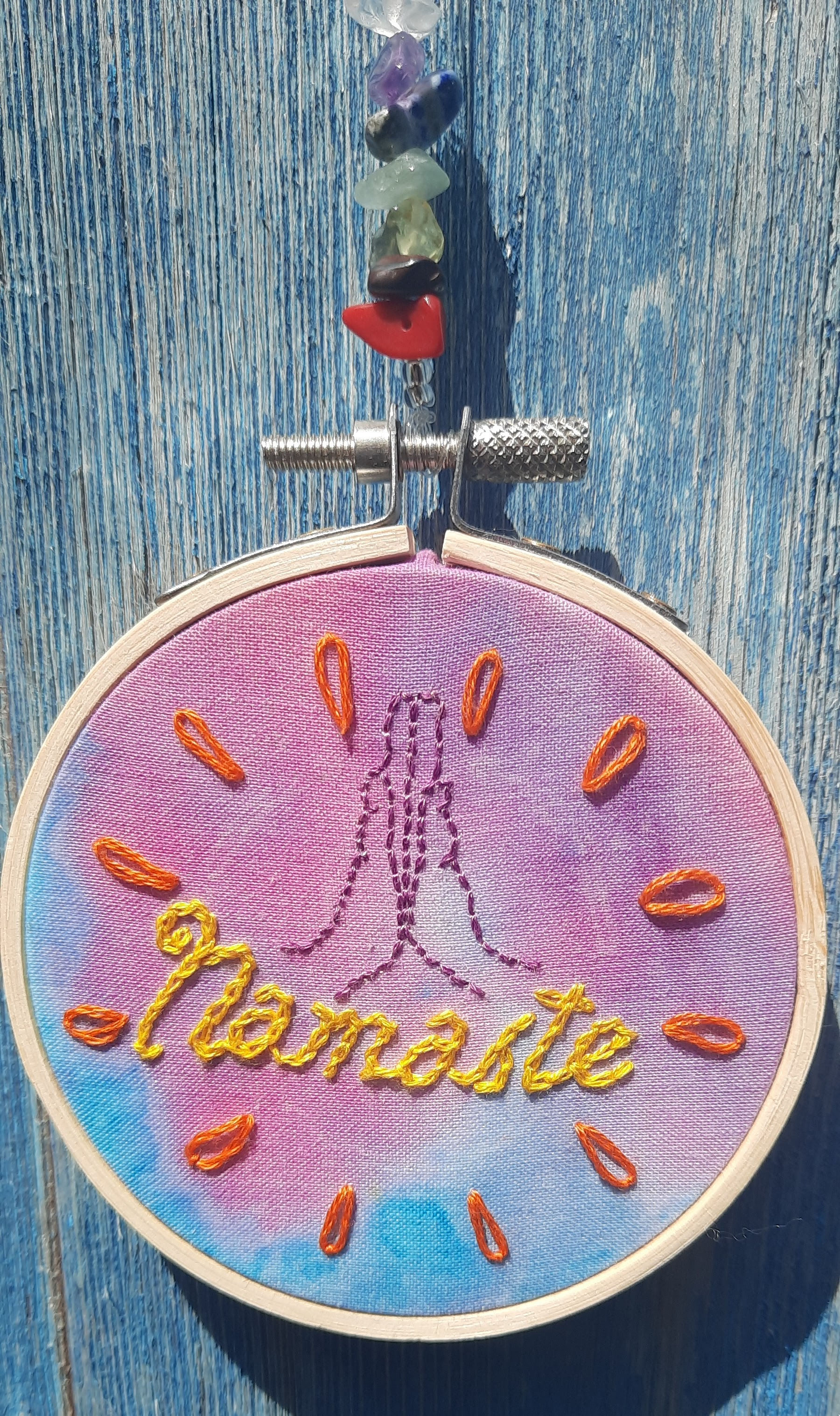 Namaste embroidered hoop with praying hands