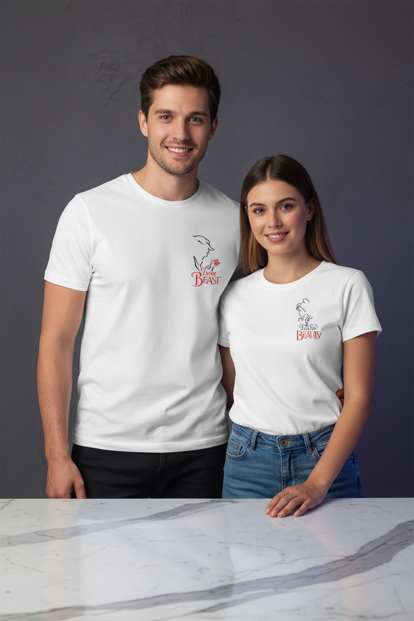 Küçük resim: Güzel ve Çirkin Temalı 2'li Sevgili Tişört Seti - Beauty and Beast