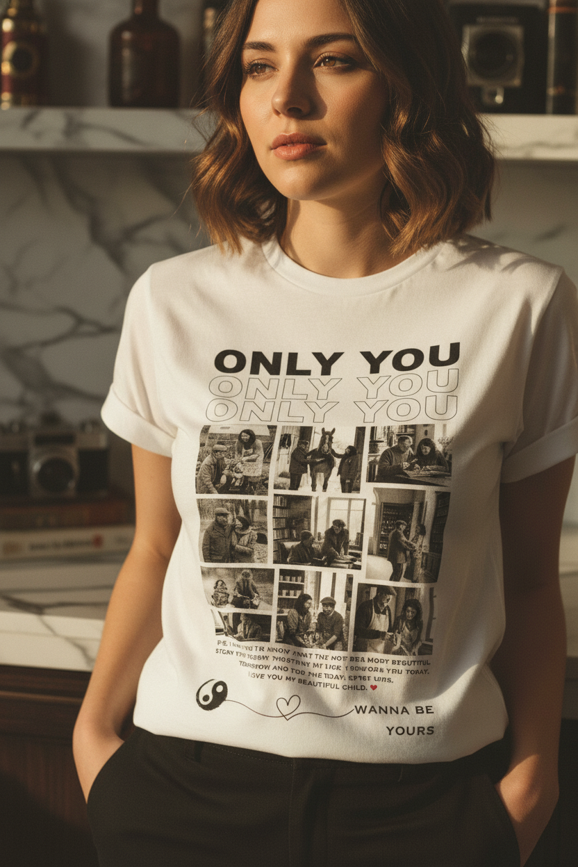 Küçük resim: Kişiye Özel Çoklu Fotoğraf Baskılı Tişört - Only You Yazılı