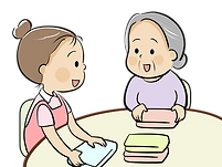 洗濯物をたたむシニア女性