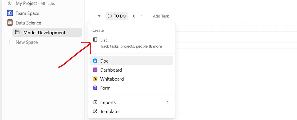Create List Under Model Development Folder