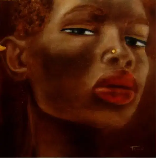 Peinture à l'huile Portrait Figuratif Contemporain Africain Flaneel. Reproduction sur commande, valeur 1800 €.