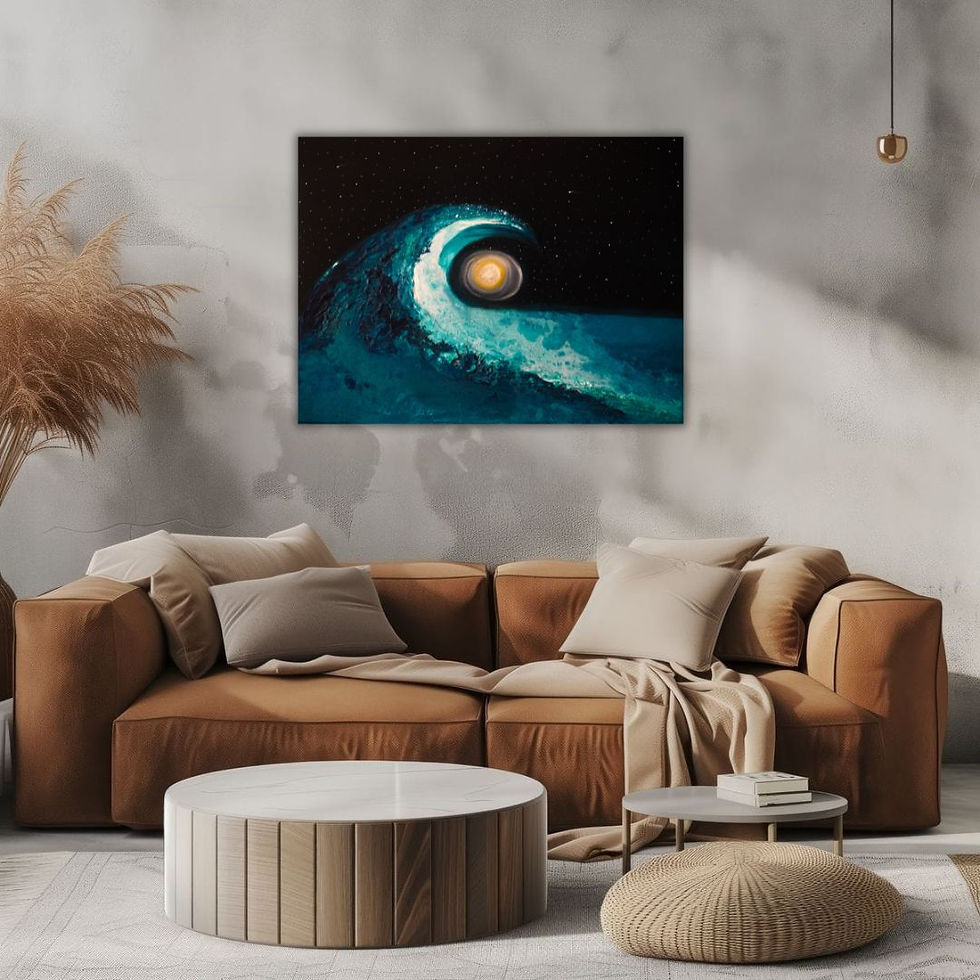 Gemälde "Inner Tide" 70x50cm , Meereswelle bei Nacht , Sternenhimmel und Mond, türkisene Welle