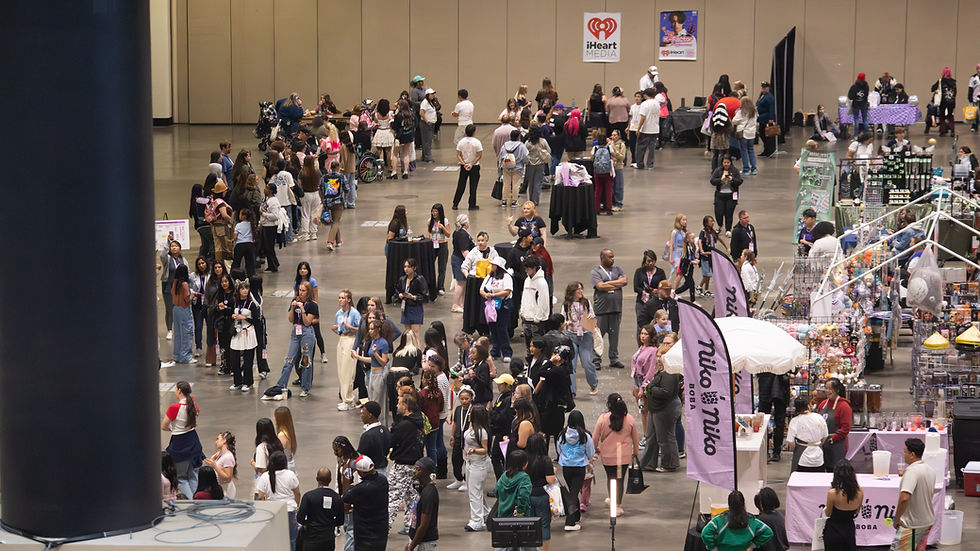 Eye-level view of a colorful KPOP merchandise display