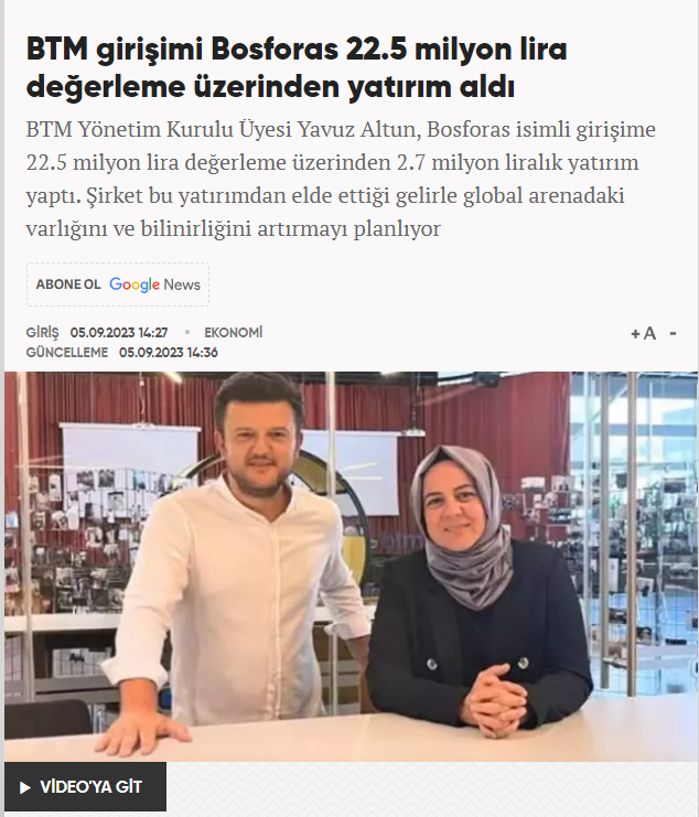 Teknotalk, Bosforas Yatırım Haberi
