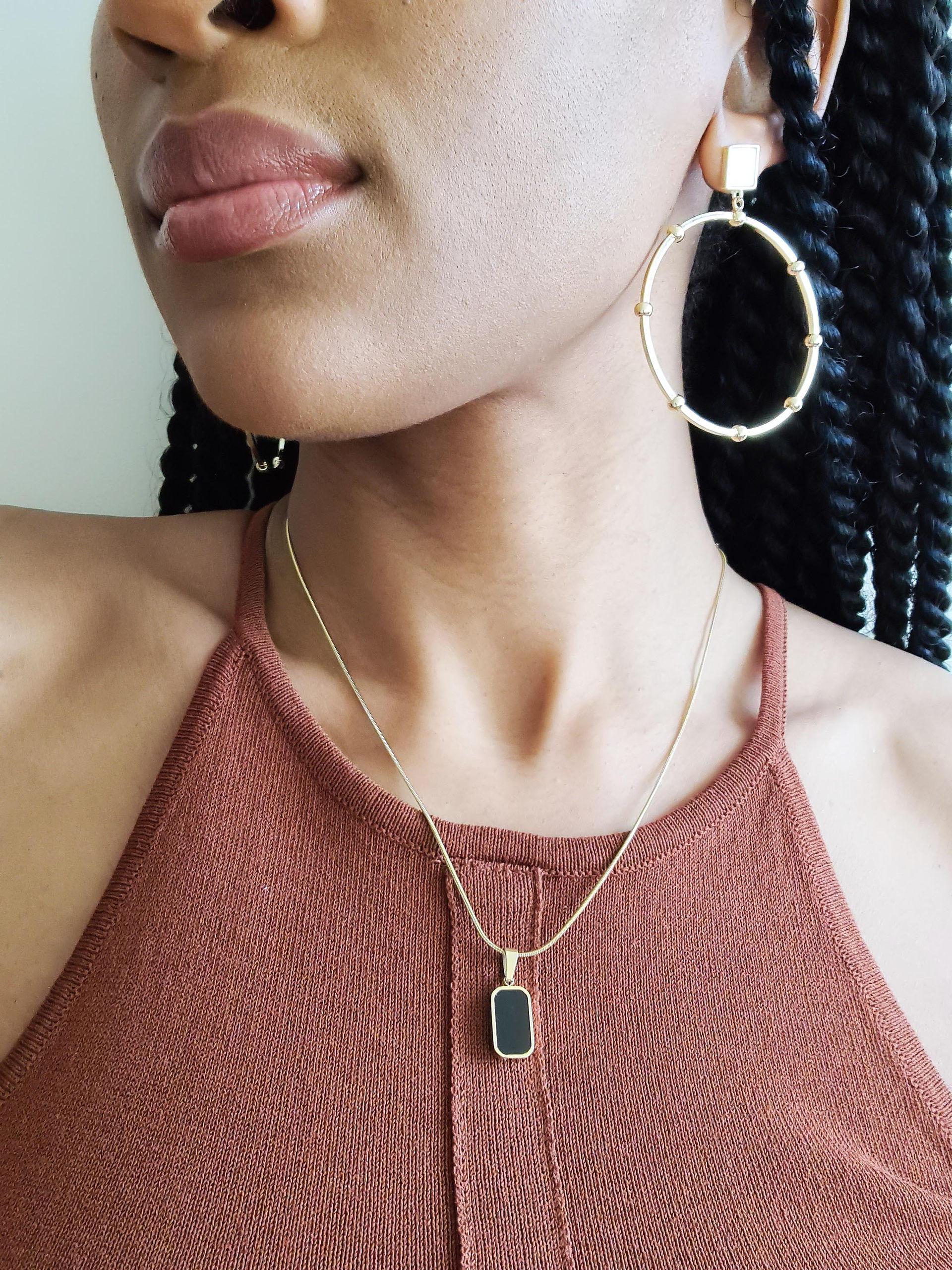 Up to the neck jewellery - black onyx enamel pendant necklace - minimalist jewellery