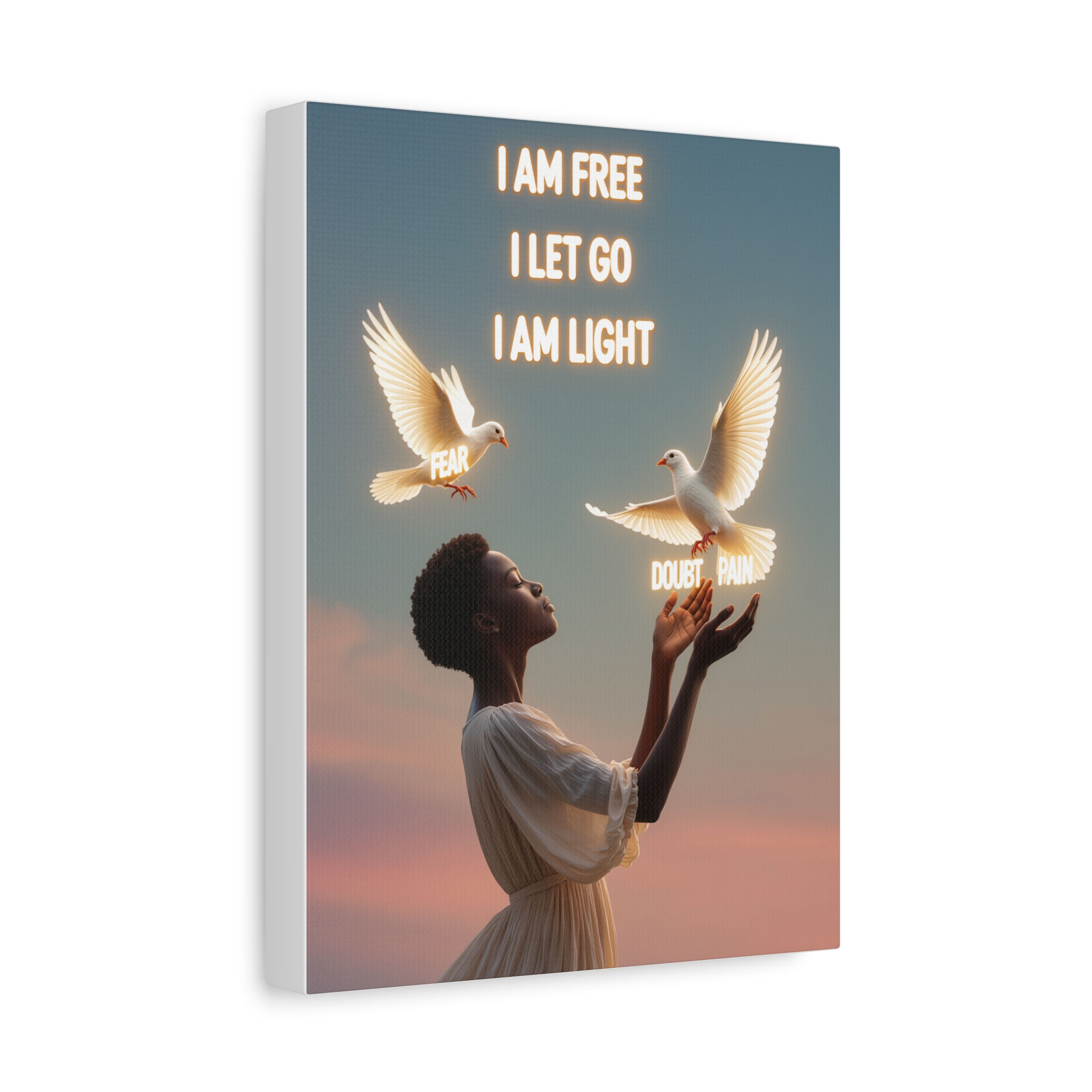Inspirational Canvas Wall Art - "I Am Free, I Let Go, I Am Light" 