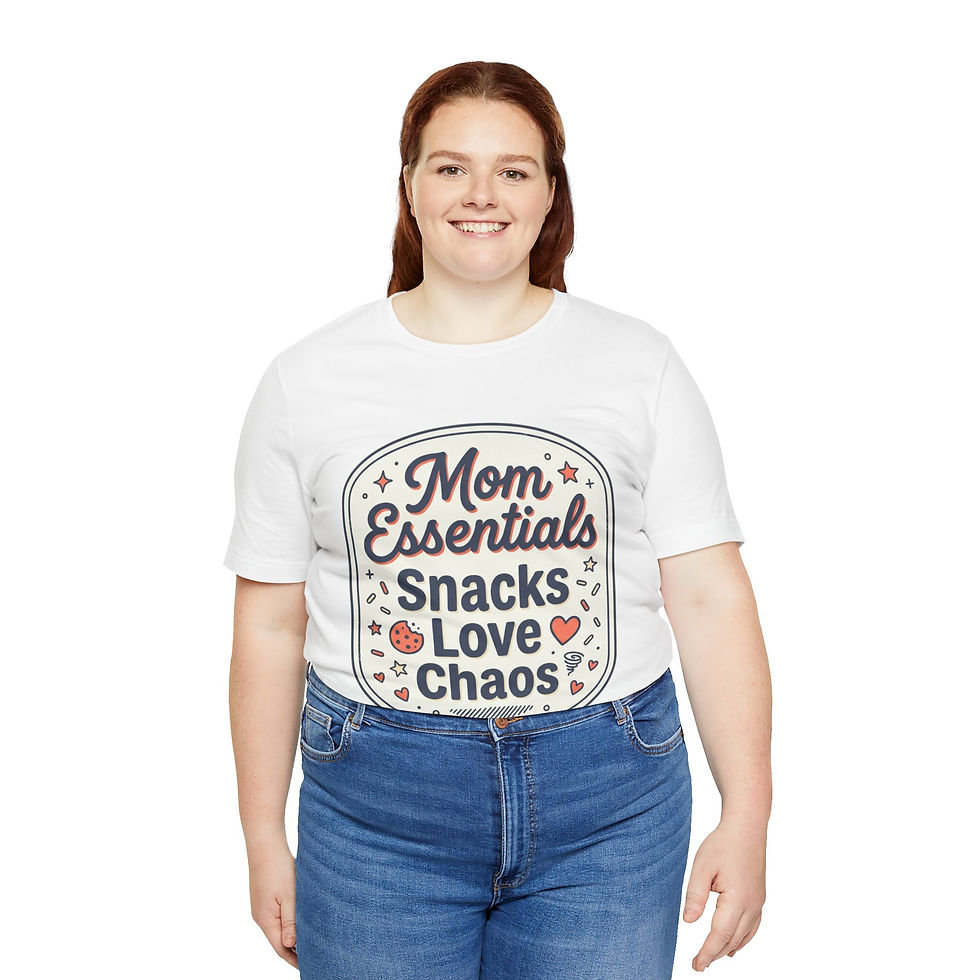 Thumbnail: Mom Essentials Tee — "Snacks Love Chaos" Funny Mom Graphic T-Shirt