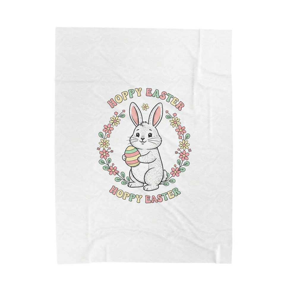 Thumbnail: Hoppy Easter Bunny, Velveteen Blanket | Pastel Spring, Cottagecore
