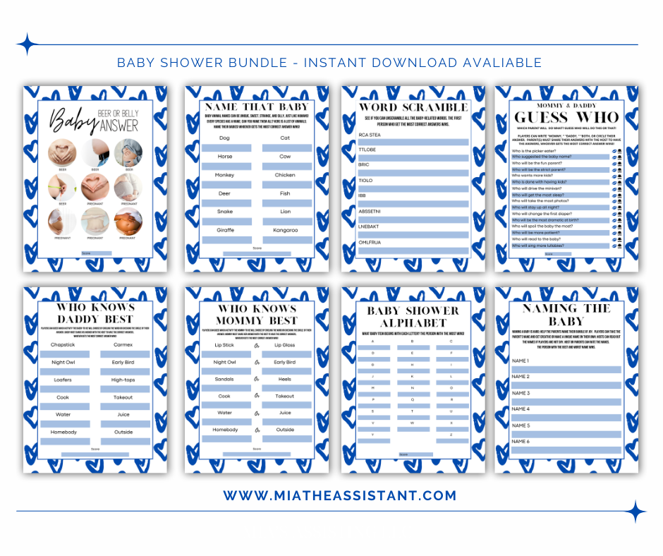 Thumbnail: Coblat Blue Heart Baby Shower Bundle, Fun & Memorable Baby Shower Games - Instan