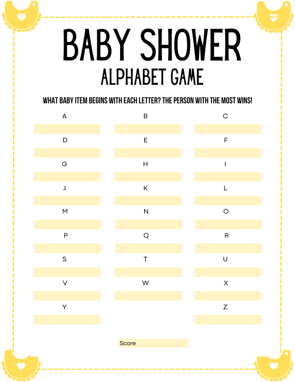 Thumbnail: Yellow Bib Baby Shower Game