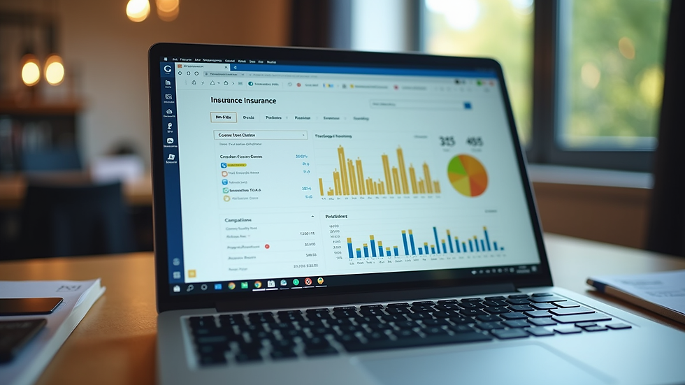 Eye-level view of a laptop screen showing insurance comparison charts