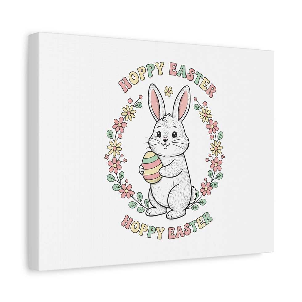 Thumbnail: Hoppy Easter Bunny Canvas, pastel spring cottagecore, vintage Easter wall art