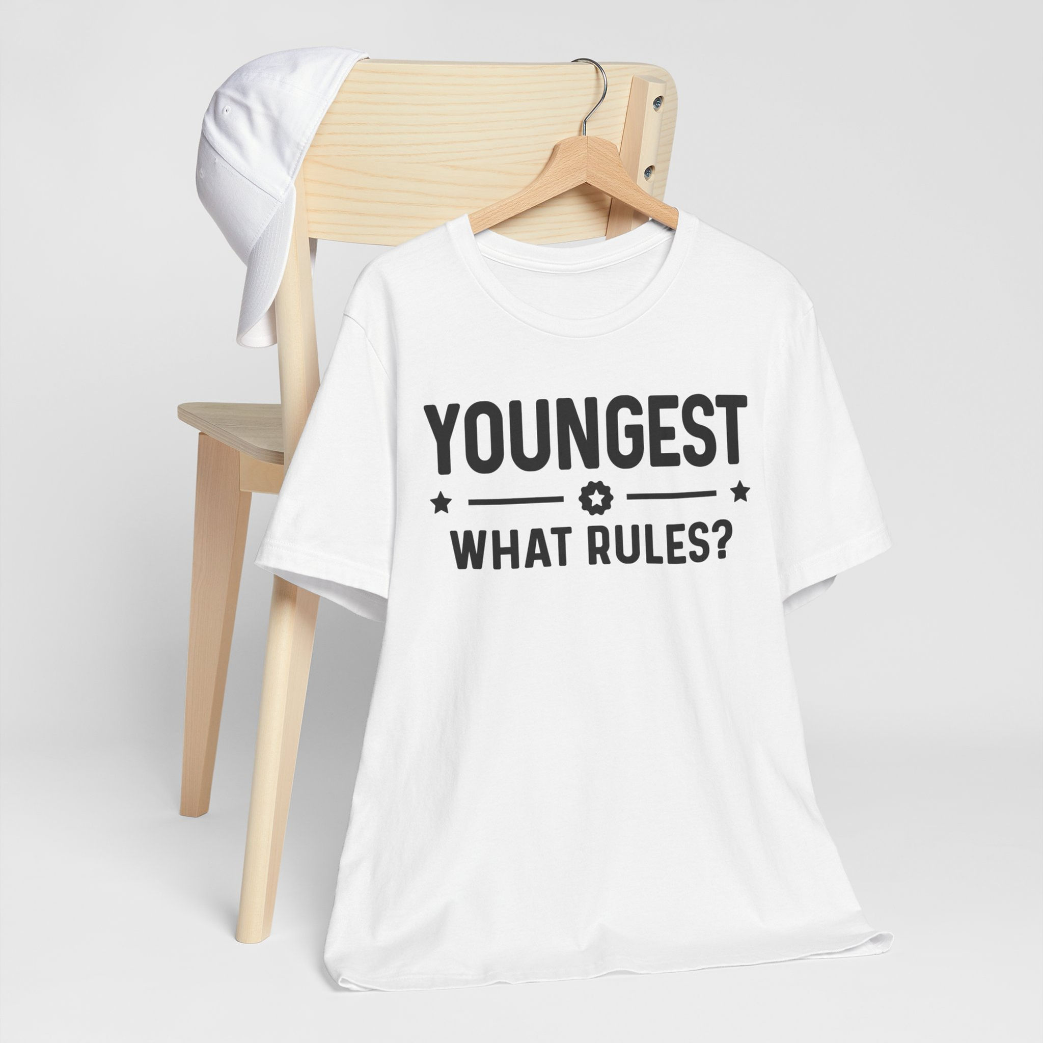 Youngest What Rules? Tee — Funny Sibling T‑Shirt for Little/Youngest Kids