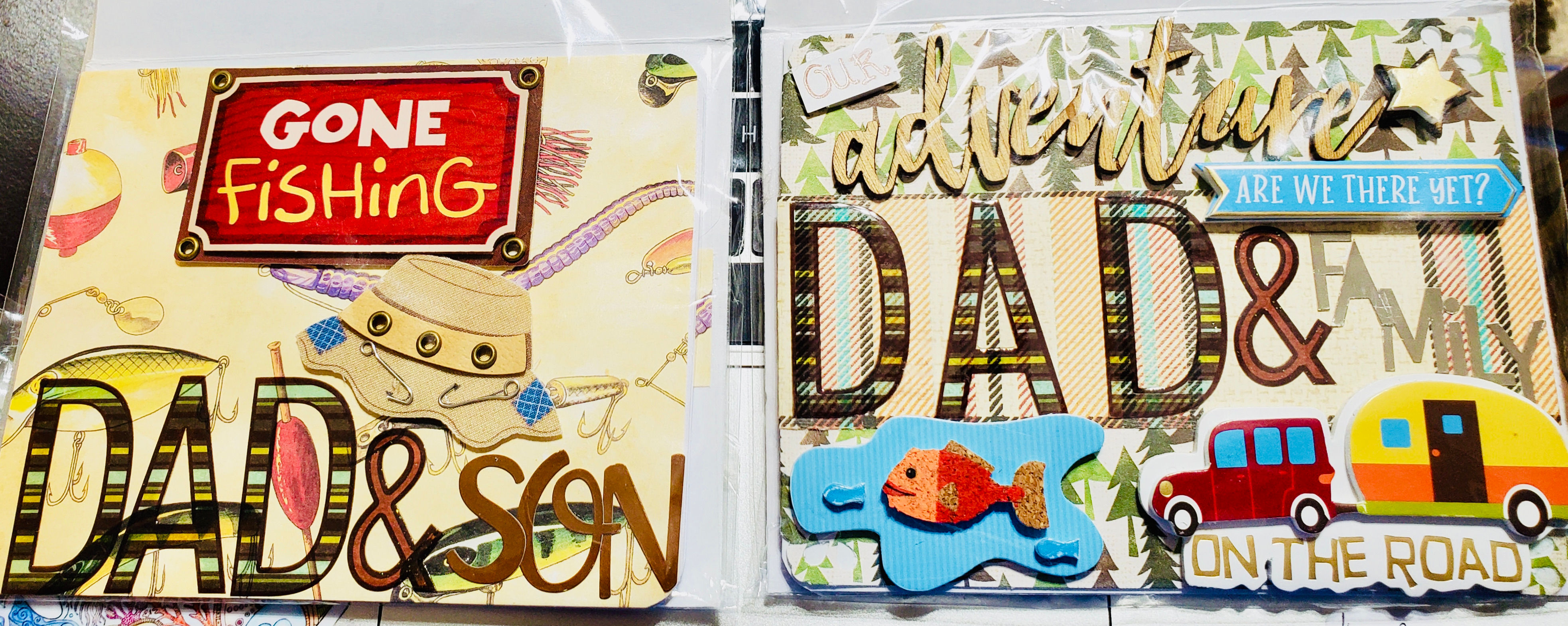 Dad Cards: Son Gone Fishing Greeting Card/Our Family Adventure On The Road Card