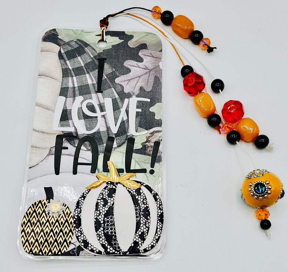 I Love Fall!  Pumpkins Too! Bookmark Gift W/Black & White Pumpkins And Squirrel