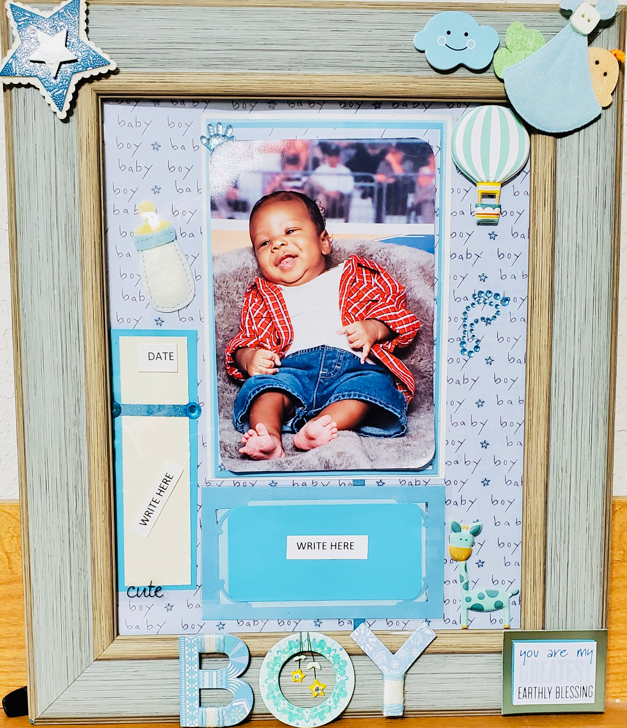 Baby Boy You Are My Greatest Earthly Blessing Scrapbooking Framed Design Gift