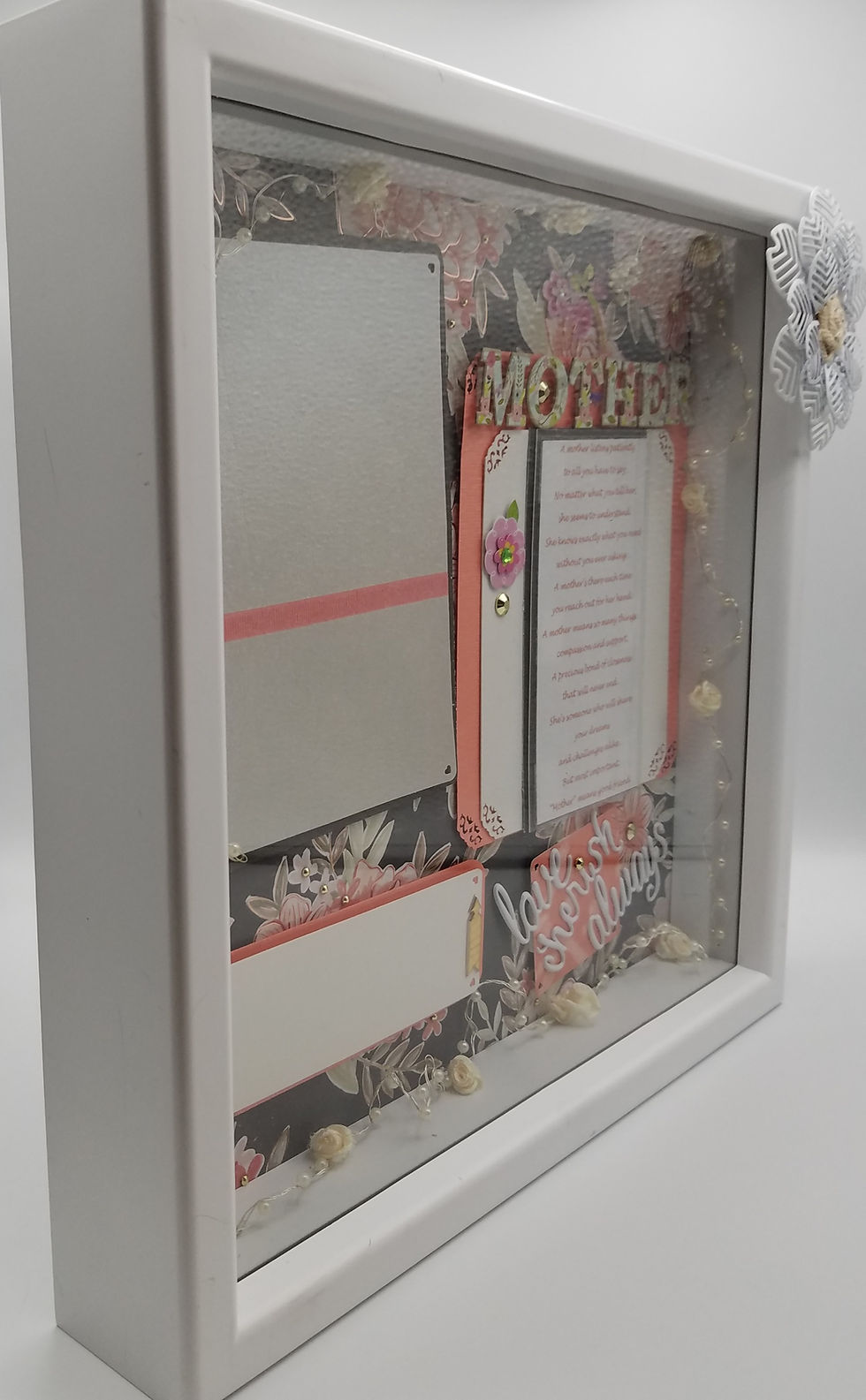 Thumbnail: Mother Love, Cherish, Always (w/Poem) & Lights Scrapbooking Framed Design Gift