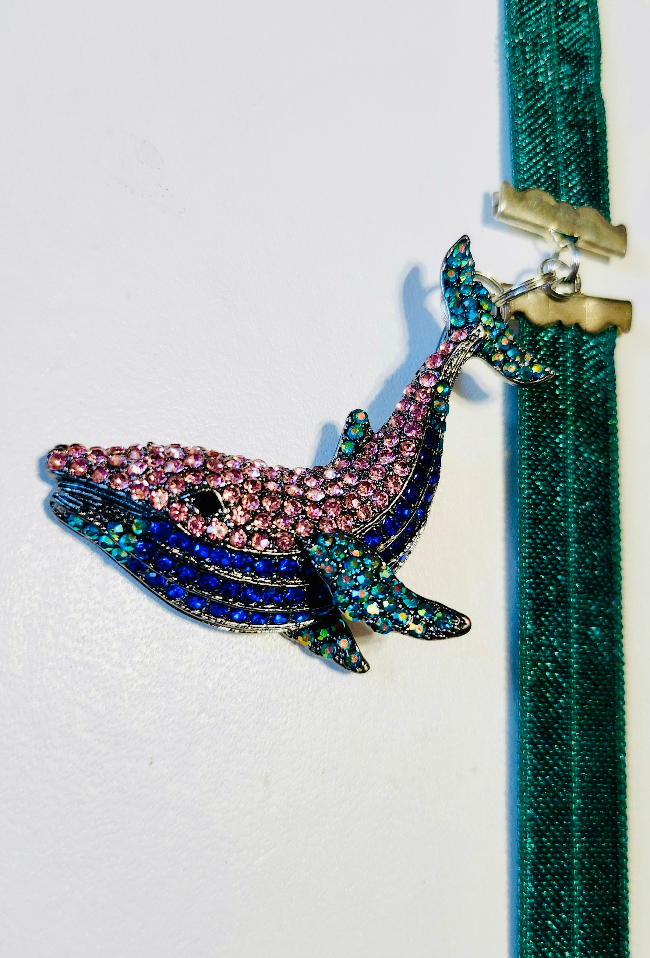 Rhinestone Blue Whale Pendant WrapAround Bookmark