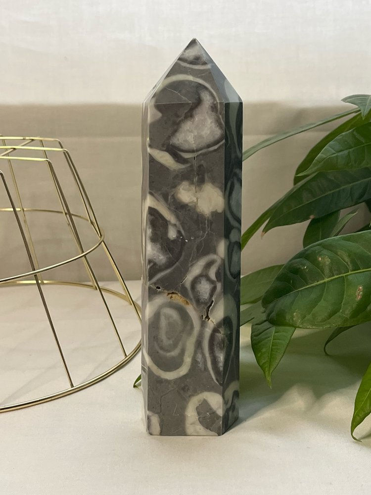Thumbnail: Thousand Eye Jasper/Zebra Marble Stone-- 7" Tower