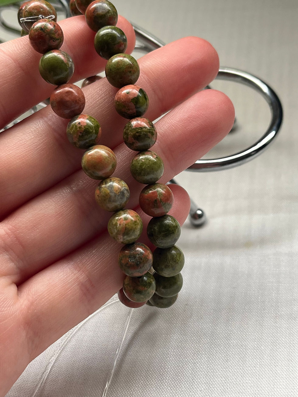 Thumbnail: Unakite Hand-Made Bracelet (Grounding, Heart Activation)