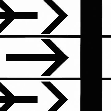10 arrows in black and white point in the same direction = right. Vertical distance betwee