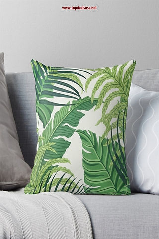 Green tropical leaves Throw Pillow